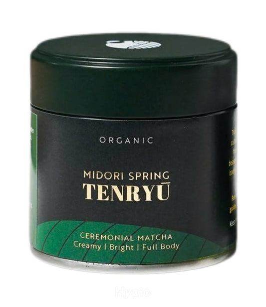 Hộp bột Matcha nguyên chất Tenryu Organic Midori Spring màu xanh đen