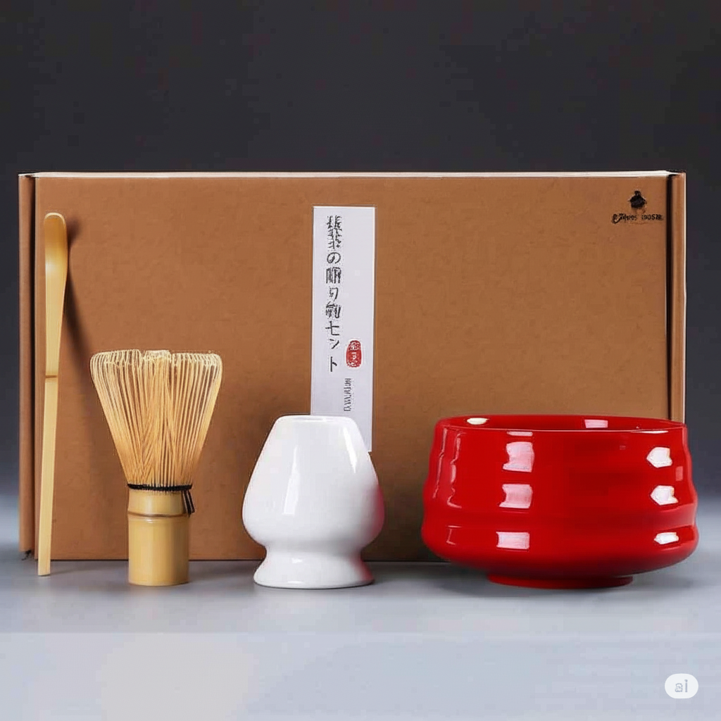 Set pha Matcha cơ bản với bát đỏ