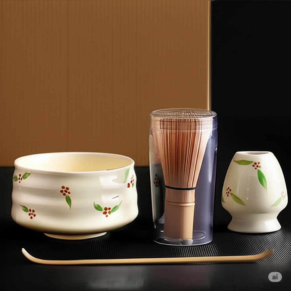 Bộ pha trà Matcha Hoa Cỏ Nhật Bản - full 